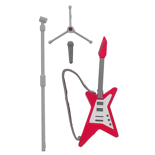 CIYODO Maßstab Realistische Elektrische Gitarre mit Mini Mikrofon Musikinstrument Deko für Puppenhaus Musikliebhaber Toys Karaoke Zubehör von CIYODO