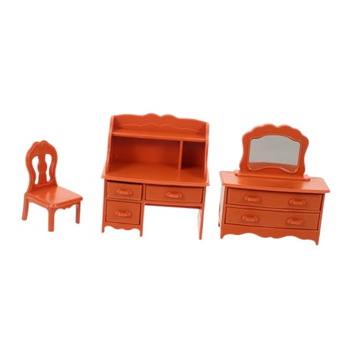 CIYODO Mini -Make -up -Tisch Puppenhaus Schlafzimmer Mini -Eitelkeit Wohnzimmer Möbeldekoration Miniatur-Tischfigur Miniaturpuppenhaustisch schminktisch Harz Hellbraun von CIYODO