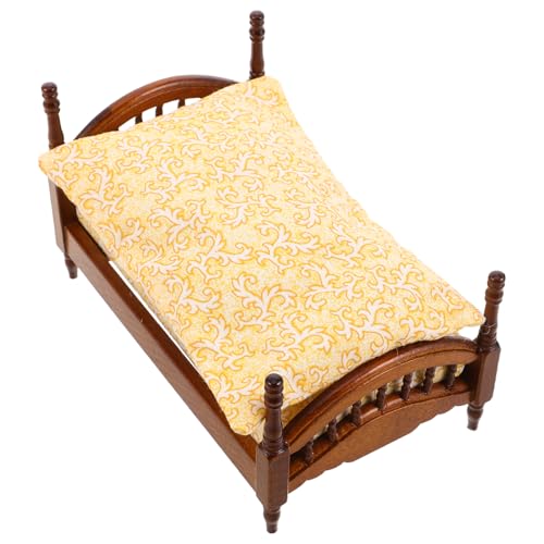 CIYODO Miniatur-Bett, Puppenhausmöbel: Schlafzimmerdekor Aus Holz Im Europäischen Stil Mit Bettwäsche, Dekorativem Kissenzubehör Für Kinder Und Mädchen, Rollenspiel-Spielzeug von CIYODO