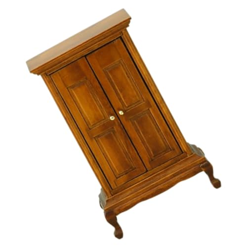 CIYODO Miniatur Doppeltür Kleiderschrank aus Robustem Material Europäischer Stil Präzise Miniaturmöbel Geräumig für Puppenhaus Deko DIY Modelle und Sammlungen Walnussfarbton von CIYODO