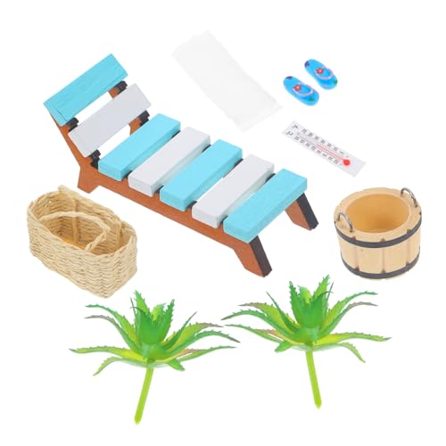 CIYODO Miniatur Holz Liegestuhl Strand Deko Mikro Landschaft Ornament Puppenhaus Zubehör Sommer Mikrolandschaft für DIY Garten und Foto Requisiten von CIYODO