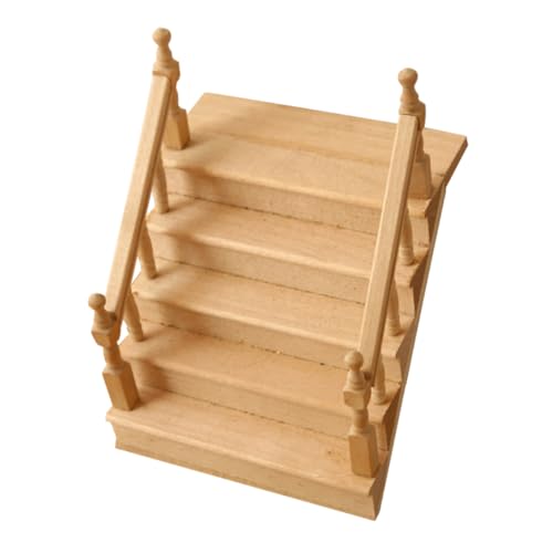 CIYODO Miniatur Holztreppe mit Kleinem Handlauf Unbemalt DIY Puppenhaus Möbel Treppenstufen Dekorative Mikrolandschaft Deko für Fotografie Spielsets und Modellbau von CIYODO