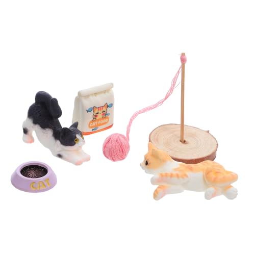 CIYODO Miniatur Katzenfiguren Spielset mit Mini Garnball Realistische Winzige Katzen Miniaturfiguren für Puppenhaus Zubehör Kreatives Indoor und Outdoor Rollenspiel von CIYODO