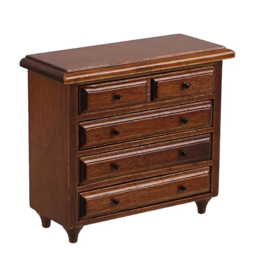 CIYODO Miniatur Nachttisch mit Schubladen Massivholz Mini Schrank in Kastanienoptik Puppenhaus Möbel für Wohnzimmer Schlafzimmer und Küche Realistische Aufbewahrung für Miniatur Zubehör von CIYODO
