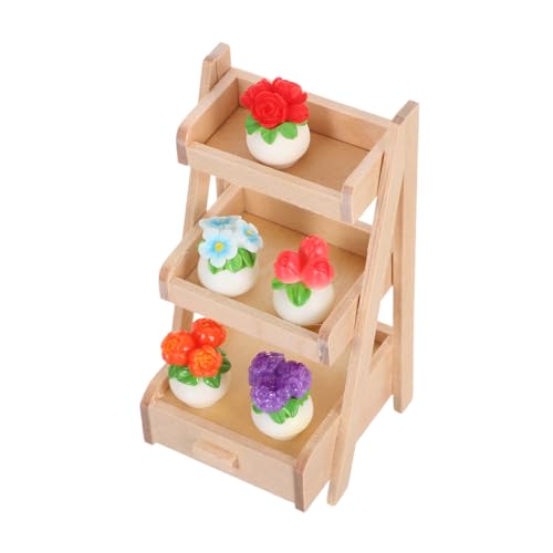 CIYODO Miniatur-Pflanzen aus Leichtem Harz mit Realistischen Kleinen Blumentöpfen und Holzständer Vielseitige Mini-deko für Puppenhaus Büro Ablage und Feengarten von CIYODO