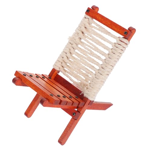 CIYODO Miniatur Puppenhaus Gartenstuhl aus Holz Klappbarer Outdoor Liegestuhl mit Rückenlehne Detailgetreues Design für Puppenzubehör und Mikrolandschaft Dekoration von CIYODO