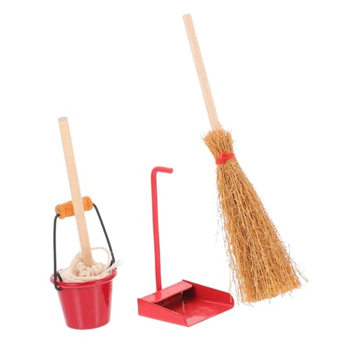 CIYODO Miniatur Reinigungsset Teilig für Puppenhaus mit Mini Mop Eimer Kehrschaufel und Besen Detailgetreues Mini Möbel Modell Dekoratives Dollhouse Zubehör Langlebige Miniatur von CIYODO
