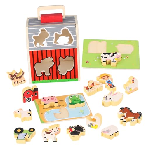 CIYODO Montessori Holz Bauernhof Spielset mit Tieren Sicher Abgerundete Holztierfiguren Fördert Feinmotorik und Kognitive Entwicklung Kreatives Lernspielzeug für Kleinkinder Jahre von CIYODO