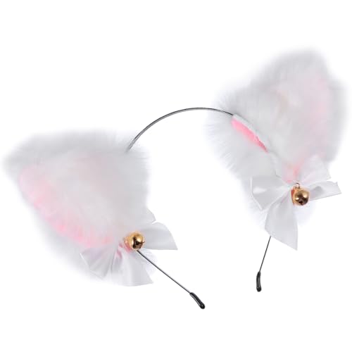 CIYODO Plüsch Katzenohren Haarreif mit Glocken und Schleife Weiches Cosplay Accessoire für Mädchen Bequemes Stirnband für Karneval Halloween Kostümfest und Party von CIYODO