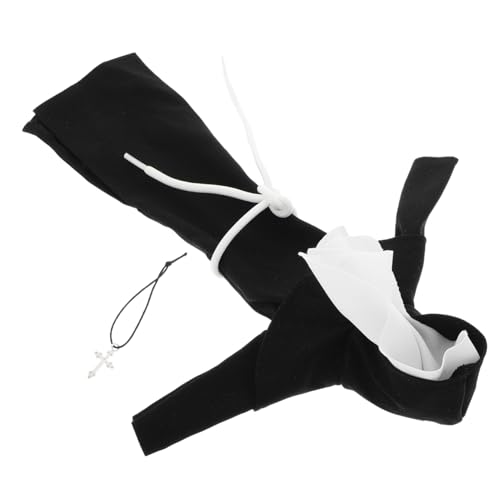 CIYODO Plüsch Puppenkostüm Nonnenkleid mit Silbermuster Halskette Langes Schwarzes Kleid Rollenspiel Zubehör für Kirchen Szenen und Kostümparty von CIYODO