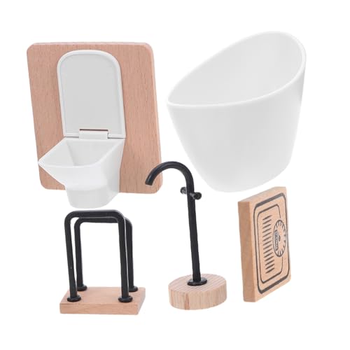 CIYODO Puppenhaus Badezimmermöbel Set Teilig Miniatur Holz Kunststoff Realistische Bad Deko für Puppenhaus DIY Modellzubehör von CIYODO