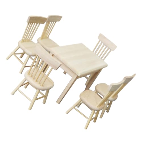 CIYODO Puppenhaus Miniatur Möbel Set aus Holz Tisch Mini Stühle Realistische Esszimmer Dekoration Geruchlos Langlebig für Puppenhaus Wohnzimmer und Esszimmer Zubehör von CIYODO