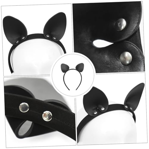 CIYODO Schwarzer Leder Haarreif mit Hasenohren Damen Kreativer Kopfschmuck für Party Halloween Kostüm Cosplay Alltagsgebrauch von CIYODO