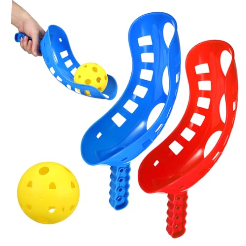 CIYODO Scoop Ball Set Für Outdoor Ballwurfspielzeug Mit Blaues Und Rotes Griffset Gelber Ball Strand Und Gartenaktivitäten Fördert Hand Auge Koordination von CIYODO
