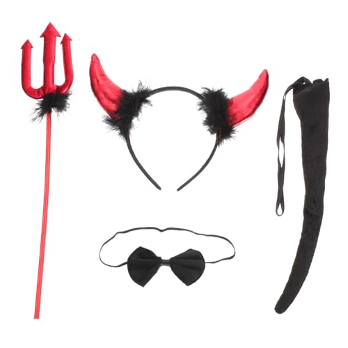 CIYODO Teufelshorn Haarreif Set Halloween Kostüm Zubehör Rot Teilig mit Hörnern Haarreifen Bogen und Bequem Langlebig für Damen und Herren Halloween Party Karneval und Cosplay von CIYODO