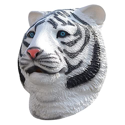 CIYODO Tiger-kopfbedeckung Halloween-maske Tigergesicht Aus Latex Tigermaske Anziehen Lebendige Tigermaske Tierkopf Aus Latex Kostüm Kopf Latexhaube Emulsion Bilden Weiß Abschlussball von CIYODO