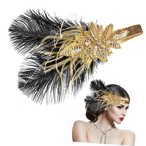CIYODO Vintage Flapper Stirnband mit Federn und Funkelnden Strasssteinen Elastisches Damen Haarband für Kostümparty Hochzeit Festival und Besondere Anlässe Goldfarbenes Accessoire CIYODO Vintage Flapper Stirnband mit Federn und Funkelnden Strasssteinen Elastisches Damen Haarband für Kostümparty Hochzeit Festival und Besondere Anlässe Goldfarbenes Accessoire von CIYODO