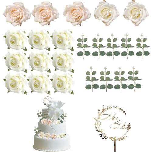24 Stück Cake Topper Hochzeit, Tortendeko Hochzeit, Tortendeko Blumen, Weiße Rosen, Weiße Rosen, Champagner Rosen, Eukalyptus Blätter, MR&MRS Schild, Weiß, Champagner 24 Stück Cake Topper Hochzeit, Tortendeko Hochzeit, Tortendeko Blumen, Weiße Rosen, Weiße Rosen, Champagner Rosen, Eukalyptus Blätter, MR&MRS Schild, Weiß, Champagner von CJAPGJW