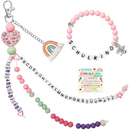 CJAPGJW 2 Stück Einschulung Geschenk, Rechenkette und Armband, Schultüte Mädchen mit Pinke Buchstaben Perlen Armband Und Schlüsselanhänger, Glücksbringer Geschenke für Schulkind 2025 Mädchen CJAPGJW 2 Stück Einschulung Geschenk, Rechenkette und Armband, Schultüte Mädchen mit Pinke Buchstaben Perlen Armband Und Schlüsselanhänger, Glücksbringer Geschenke für Schulkind 2025 Mädchen von CJAPGJW
