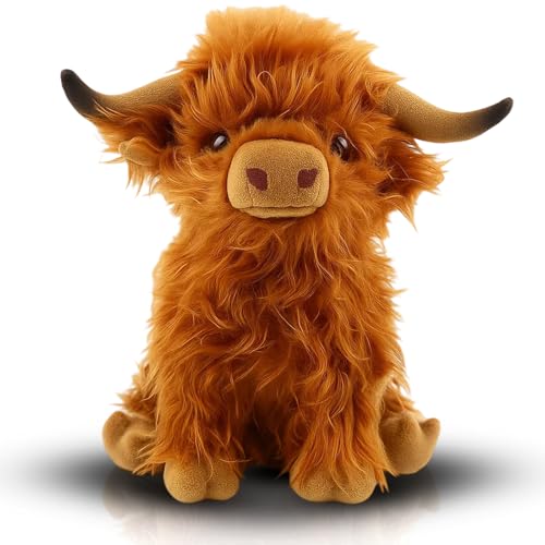 CJAPGJW Hochlandrind Kuscheltier, Weiches Highland Cow Plüschtier, 25 cm Braun, Perfekt Als Schlafbegleiter Und Reisekissen, Kinder Und Erwachsene von CJAPGJW