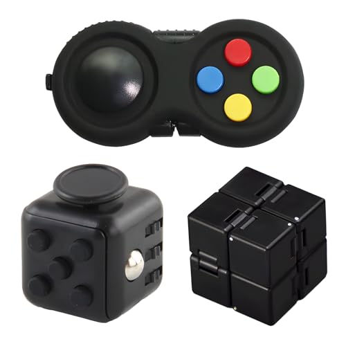 Fidget Cube, 3er Set Fidget Toys Mit Infinity Cube, Würfel Und Controller, Kompakte Fidget, Stressabbau Und Konzentrationsförderung Stresswürfel Für Kinder Und Erwachsene (Schwarz) von CJAPGJW
