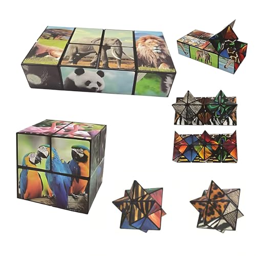Infinity Cube, Zauberwürfel für Kinder, 2-in-1 Tiermotiv, Fidget Cube für Feinmotorik und Konzentration, Reisespielzeug, Geschenk für Jungen und Mädchen von 3 bis 11 Jahren von CJAPGJW