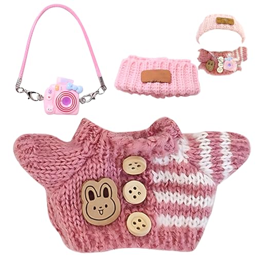 Puppe Kleidung, 3-teiliges Puppenkleidung Set für 17 cm Puppen, Pinke Strickkleidung mit Mütze und Kamera Zubehör, Ideal für Spielzeug Dekoration und Kreative Geschenke (Ohne Puppe) von CJAPGJW