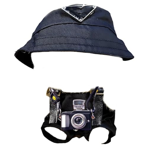 Puppe Kleidung, 3-teiliges Set für 17 cm Puppen, Schwarzen Puppenkleidung mit Fischerhut und Latzhose, Zubehör für Puppe, Ideal für Rollenspiele und Sammlungen (Ohne Puppe) von CJAPGJW
