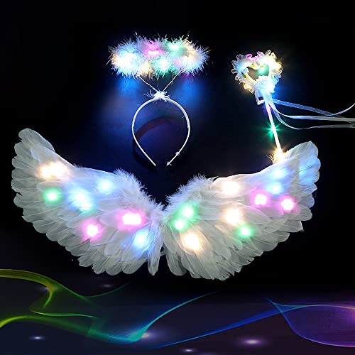 CJBIN Leuchtend Engelsflügel, 60CM Engel Kostüm, Federflügel Engel, Engels Flügel Kostüm mit Heiligenschein und Zauberstab, für Weihnachten Karneval Cosplay Party Fasching Kostüme, Weiß CJBIN Leuchtend Engelsflügel, 60CM Engel Kostüm, Federflügel Engel, Engels Flügel Kostüm mit Heiligenschein und Zauberstab, für Weihnachten Karneval Cosplay Party Fasching Kostüme, Weiß von CJBIN
