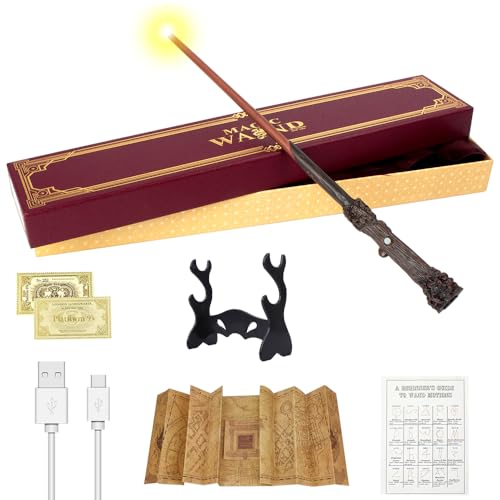 CJBIN Harry Potter Zauberstab, 38 cm, Leuchtstab, USB-Ladestab, magische Stäbe in Geschenkbox mit Karte, Bahnhofsticket, Karte und Halter von CJBIN