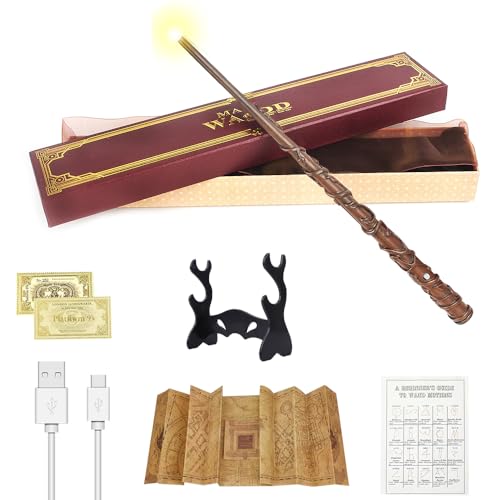 Hermine Granger Zauberstab, leuchtend, 38 cm, Hermine-Zauberstab mit USB-Ladefunktion, magischer Hermione Granger Zauberstab in Geschenkbox mit Karte, Bahnhofsticket, Karte und Halter Hermine Granger Zauberstab, leuchtend, 38 cm, Hermine-Zauberstab mit USB-Ladefunktion, magischer Hermione Granger Zauberstab in Geschenkbox mit Karte, Bahnhofsticket, Karte und Halter von CJBIN