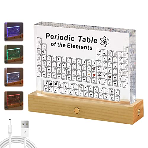 CJHZQYY Periodensystem mit Echten Elementen, Acryl Periodic Table-Anzeige mit Echten Elementen im Inneren, Periodic Table of 83 Elementen für Schüler Lehrer Kinder Studenten Handwerk Dekoration (A) von CJHZQYY