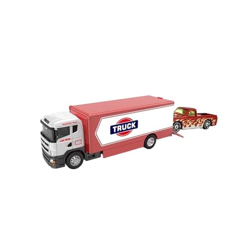 Fertiges Modellauto 1:64 Container-LKW, Miniatur-Modellautos, Metall-Druckguss-Anhänger Mit Zurückziehbarem Transportfahrzeug. Exquisite Kollektionen Miniatur auto Modell im Massstab(Transport Red) von CJJXKBEP
