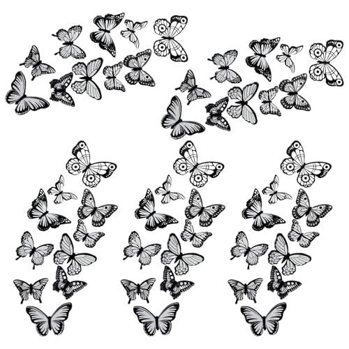 Schmetterlings-Kuchendekorationen, Kunststoff-Picker, Cupcake-Topper, Zahnstocher, Flaggen, Halloween-Dekoration für Geburtstag, Hochzeit, Abschlussfeier, Partyzubehör (schwarz) von CJKDXDH