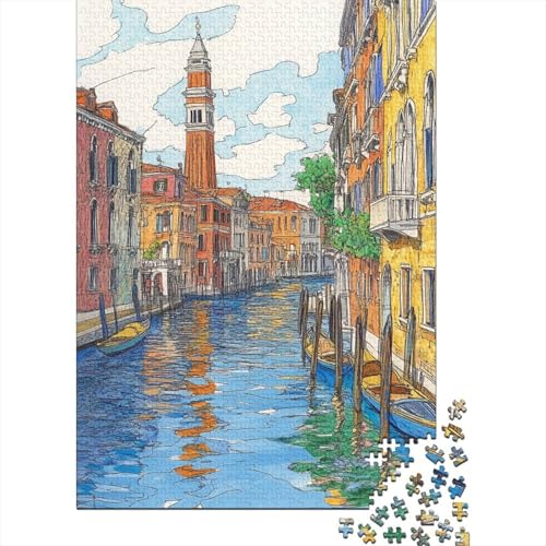 Venedig Wasserstadt Puzzles 1000 Teile Schwer Puzzle Spielzeug Pädagogisches Spiel Impossible Herausforderung Spielzeug Für Erwachsene Kinder 1000pcs (75x50cm) von CJURAMTON