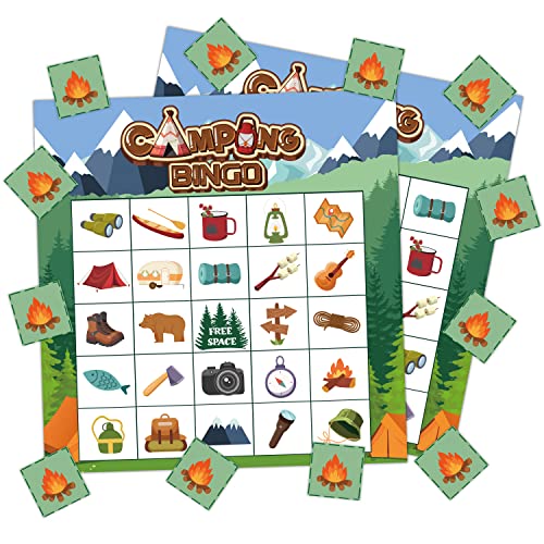 Camping-Bingo-Spielkarten für Kinder, Camp-Abenteuer, Partyspiele mit 24 Spielern, Dschungel-Bingo-Karten-Chips für Kinder, Familienreisen, Indoor-Outdoor-Aktivitäten, Schule, Klassenzimmer Camping-Bingo-Spielkarten für Kinder, Camp-Abenteuer, Partyspiele mit 24 Spielern, Dschungel-Bingo-Karten-Chips für Kinder, Familienreisen, Indoor-Outdoor-Aktivitäten, Schule, Klassenzimmer von CJiangpo