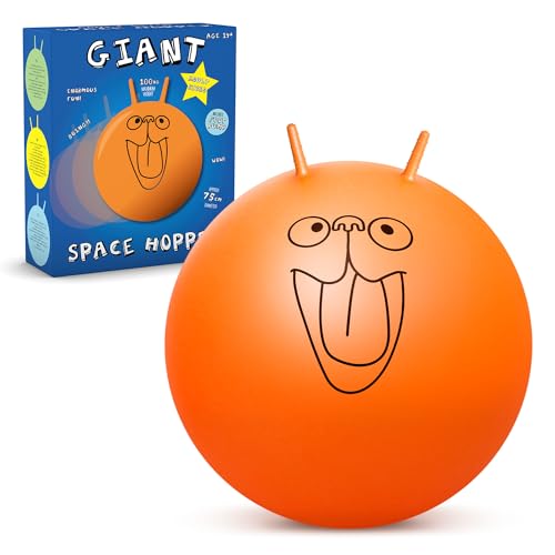 CKB LTD extra-großer Riesen-Hüpfball im Retro-Stil für Erwachsene – aufblasbar mit Fußpumpe, hält bis zu 100 kg, extra groß, 75 cm, orange von CKB LTD