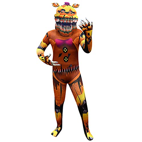 Five-Nights at Freddy's Pyjama-Kostüm Verkleidung Jumpsuits für Kinder Jungen Halloween Party Outfit 3D Style Body mit separater Kopfbedeckung, dunkelbraun, 11-12 Jahre von CKCKTZ