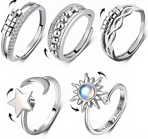 5 Stück Verstellbare Anti Stress Ringe Damen mit Perlen Zirkonia Offene Spinner Fidget Ring für Frauen Mädchen Angst Lindern Stapelbare Kupfer Versilbert Schmuck Geschenk 5 Stück Verstellbare Anti Stress Ringe Damen mit Perlen Zirkonia Offene Spinner Fidget Ring für Frauen Mädchen Angst Lindern Stapelbare Kupfer Versilbert Schmuck Geschenk von CKDSA