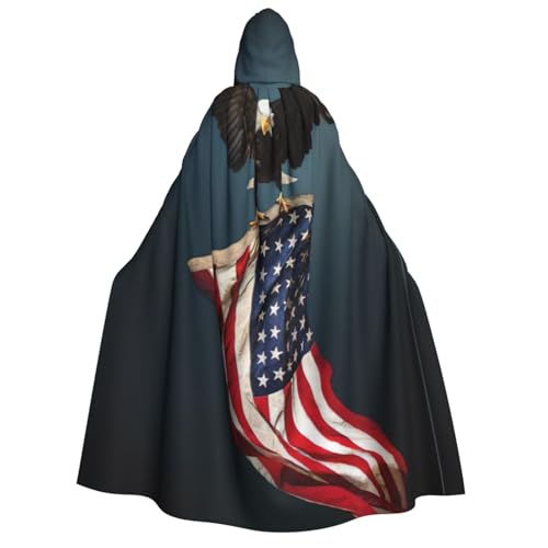 CKGODGF Halloween-Umhang mit 3D-Glatzenadler fliegend mit amerikanischer Flagge, Erwachsenen-Halloween-Umhang mit Kapuze, Damen- und Herren-Umhang für Cosplay, Partys und Festivals von CKGODGF