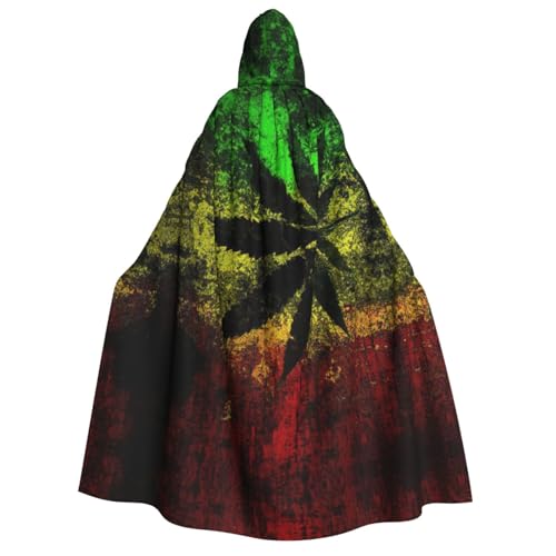 CKGODGF Halloween-Umhang mit Jamaika-Flagge und Blättern, für Erwachsene, mit Kapuze, Damen- und Herren-Umhang für Cosplay, Partys und Festivals von CKGODGF