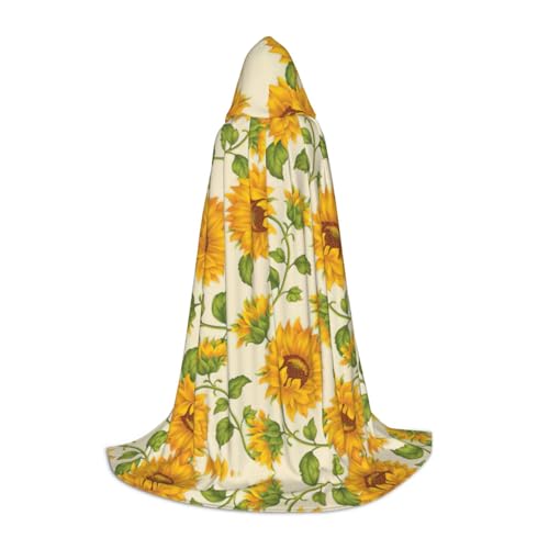 CKGODGF Schöner gelber Sonnenblumen-Druck, stilvoller Umhang mit Kapuze, perfekt für Winter, Karneval und Cosplay, weicher und langfristiger Umhang von CKGODGF