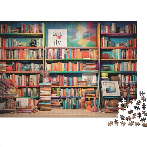 Bookshelf Erwachsene Und Kinder Holzpuzzle Multi-Colored 1000 Teile, Wood Craft, Wohnkultur Family Challenging Games Stress Relief Toy DIY 1000pcs (75x50cm) von CKSEKD