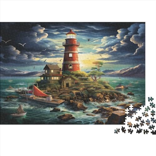 Coastal Lighthouses Erwachsene Und Kinder Holzpuzzle Dolphin 300 Teile, Wood Craft, Wohnkultur Family Challenging Games Stress Relief Toy DIY 300pcs (40x28cm) von CKSEKD