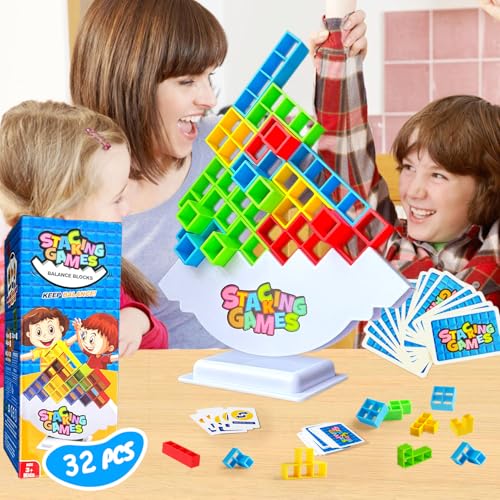 CLAPET 32-teiliges Tetra-Turm-Set, stapelbar, Brettspiele für Kinder und Erwachsene, Familienfeiern, Spielzeug Geschenke für Jungen und Mädchen von 3 bis 12 Jahren von CLAPET