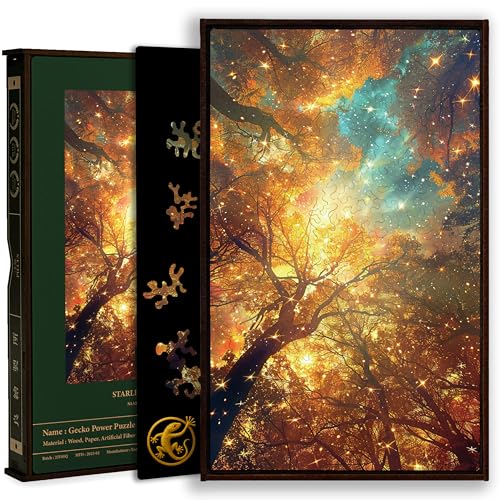 CLASSYMOKU Gecko Power Puzzle mit Rahmen für Erwachsene, Holzpuzzles, Rahmen inklusive, kreatives Geschenk, Wohnkultur für persönliche Galerie, 150 Teile (Sternenlicht-Realm) von CLASSYMOKU