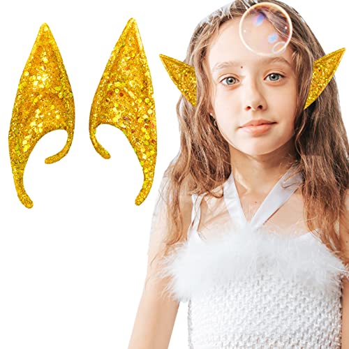 Elf Ears, Elfenohren, Avantar Kostüm Elf Ears Cosplay Avantar Ohren 12cm Elfenohren Zubehör Halloween Partydekorationen Zubehör Karnevalskostüm -Goldener Glitzer von CLDURHGE