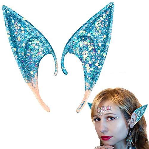 CLDURHGE Avantar Kostüm Elf Ears Cosplay Avantar Ohren 12cm Elfenohren Zubehör Halloween Partydekorationen Zubehör Karnevalskostüm -Blauer Glitzer von CLDURHGE