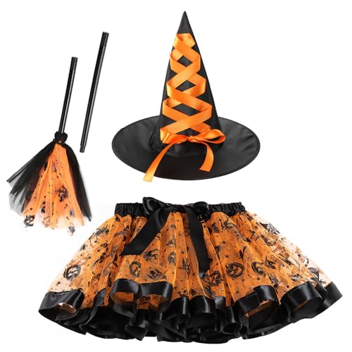CLDURHGE Halloween-Kostüme für Kinder, Hexen-Outfit – komplettes lila Hexen-Set mit Hut, Fledermausmaske, Tutu-Rock und abnehmbarem Besenstiel für Mädchen, Kostümparty, Cosplay CLDURHGE Halloween-Kostüme für Kinder, Hexen-Outfit – komplettes lila Hexen-Set mit Hut, Fledermausmaske, Tutu-Rock und abnehmbarem Besenstiel für Mädchen, Kostümparty, Cosplay von CLDURHGE