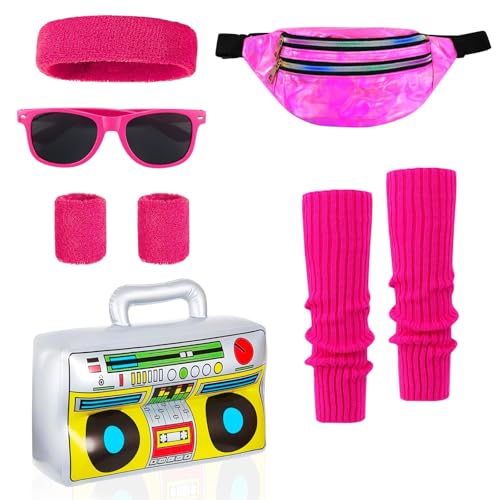 Eindrucksvolles 80er Jahre Outfit für Damen - Neon-Party-Damenoutfit - Komplettes 80er Jahre Zubehör mit Disco-Kostümzubehör - Für Karneval, Mottoparty, und 80er Jahre Party von CLDURHGE